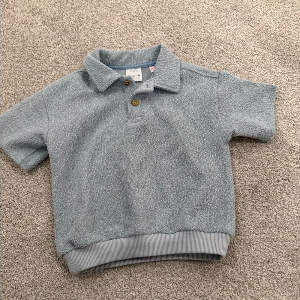 Zara Kids Light Blue Boucle Polo Shirt